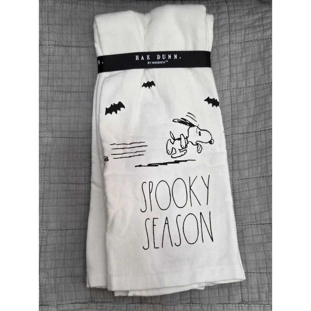 Rae Dunn Peanuts Snoopy Spooky Season Halloween Kitchen Towels 2 Pack White New